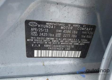 2013 Hyundai Sonata Hybrid from USA, damaged, VIN KMHEC4A44DA076676